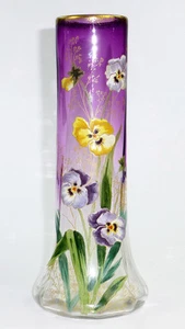 Vase Moser Jugendstil Emailmalerei Stiefmütterchen Pansy 1900 nummeriert H 43 - Bild 1 von 11