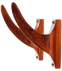 New Set 2 Carved Teak Wood Hawaii Plumeria Surfboard Wall Display Storage Racks - Picture 1 of 6