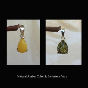 BALTIC BUTTERSCOTCH or GREEN AMBER & STERLING SILVER TEARDROP PENDANT CHARM - Bild 1 von 9