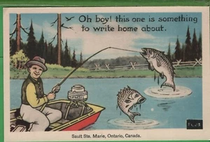 Vintage Humor Comic Postkarte Angeln Fisch etwas zum Schreiben nach Hause Ontario CAD - Bild 1 von 4