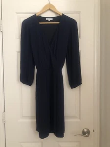 Nordstrom DR2 Women’s Navy Blue Dress w/ tie waist, long sleeves, lined, size M - Picture 1 of 7