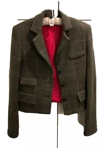 Diane Von Furstenberg Womens Jacket Blazer Green Pink Stitching Wool Blend USA 8 - Picture 1 of 7