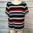 Talbots 2X Petite Striped Shirt Short Sleeve Casual Top Red Blue Cotton Blend