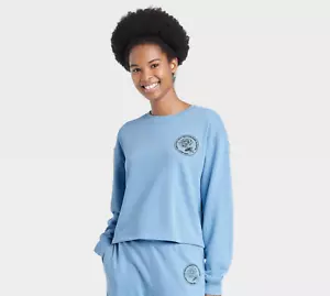 Women's Cropped Rose & Quote Graphic Cropped Sweatshirt - Blue, XS - Picture 1 of 3