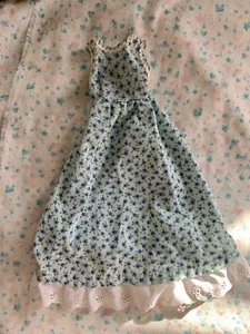 Vtg Light Blue Barbie Maxi Dress Eyelet Ric Rac Sleeveless Floral Ditsy - Picture 1 of 4