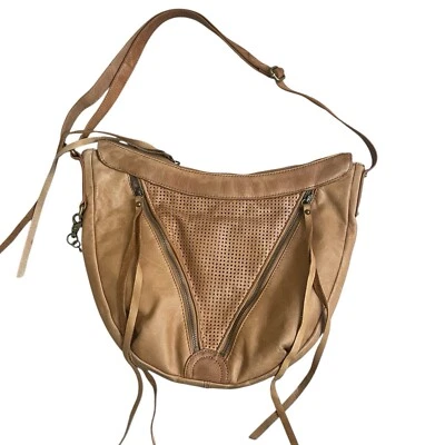 Lucky Brand Satchel Tote Brown Distressed Leather Slouchy Fringe Large Handbag - Image 1 of 4