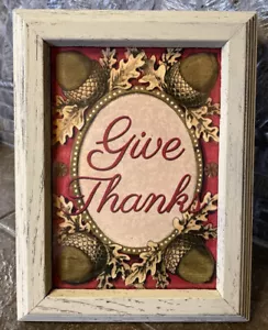 Imagen vintage de “dar gracias” con bellotas para otoño/acción de gracias enmarcada en roble - Imagen 1 de 6