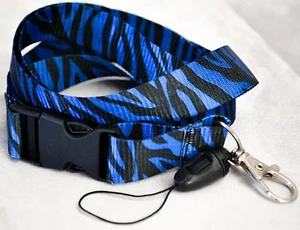 20" L BLACK/ROYAL ZEBRA PRINT LANYARD KEYCHAIN CELLPHONE HOLDER DETACHABLE CLIP - Picture 1 of 1