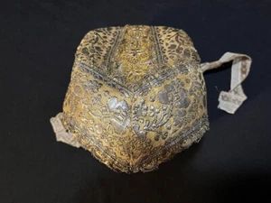 Antique European Coif Hat -Aristocrat Womens -Lace Gold Beaded -Old 18th Century - Bild 1 von 9