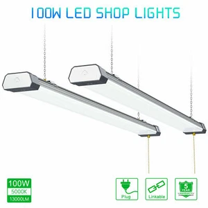2 Pack Industrial LED Shop Light Frosted 100W 5000K 13000lm Plug-in Garage - Picture 1 of 12