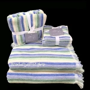 8-teiliges Loft Bad Handwaschlappen blau mintgrün dick gestreift Handtuch Set NEU - Bild 1 von 9