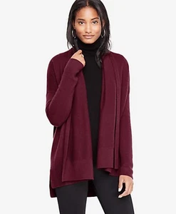 NWT Ann Taylor Tinto Red Cashmere Ribbed Open Cardigan Sweater Size S - Picture 1 of 2