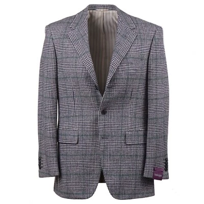 Abrigo deportivo Sartoria Partenopea azul marino-verde-blanco Glen a cuadros lana suave 40R Eu50 Foto 1 de 4