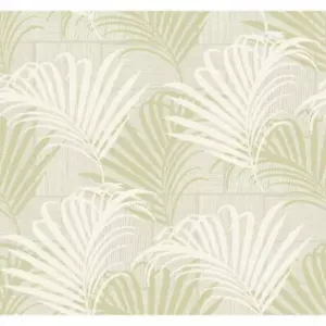 Wallpaper Hollywood Palm Beige Cream & Shiny Gold on Cream Faux , 60 sq ft rolls - Picture 1 of 1