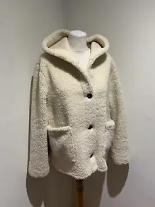 ZARA faux sheepskin hooded coat M VGC cosy boxy cream winter cute - Picture 1 of 7