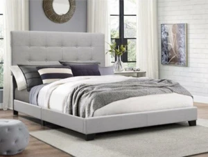 Crown Mark Florence Gray Panel Bed w/Tufted Headoard And Wood Frame - Picture 1 of 5