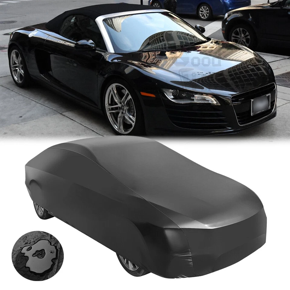 Cubierta de coche impermeable exterior interior satinado elástica para todo tipo de clima negra para Audi R8 Foto 1 de 4