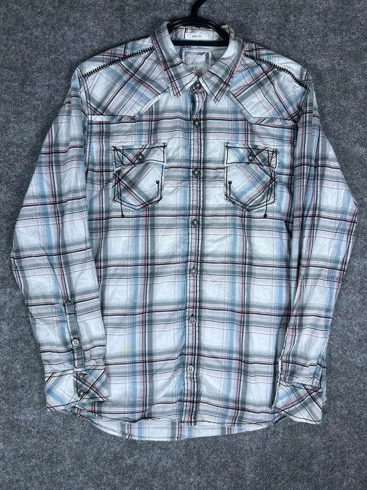 Camisa de franela BKE vintage para hombre 2XL calce ajustado manga larga con botones 100 % algodón Foto 1 de 4
