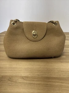 Eric Javits Squishee Bag Raffia Straw Natural Gold Twist Closure Vacation Tote - Picture 1 of 14