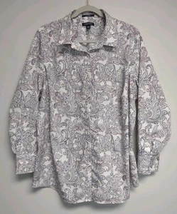 Lands End Womens Plus 22W No Iron 100% Supima Cotton Paisley Shirt Blouse Top - Picture 1 of 10