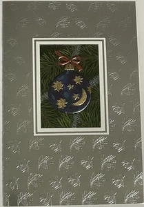 Silver Foil Embossed Vintage Plus Mark Christmas Cards with Blue Gold Ornament - Picture 1 of 8