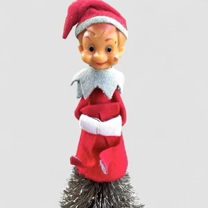 Rodillera Elfo Adorno de Navidad Japón Pixie De Colección Raro Pluma Árbol Topper - Imagen 1 de 9
