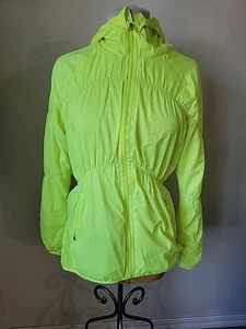 Nike Dry Fit Knit Stretch Neon Yellow  Hooded Full Zip Lightweight Jacket Medium - Picture 1 of 12
