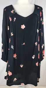 Billabong Beach Craze Floral Black Long Sleeve Tunic Mini Dress Size Large Boho - Picture 1 of 13