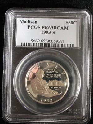 1993 S * PROOF MADISON COMMEMORATIVE HALF DOLLAR * PCGS PR 69 DCAM - Image 1 of 3