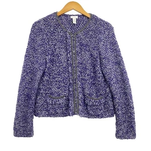 Chico's Strickjacke Damen Größe 1 USA Mittellila Strick Langarm Haken Ösen  - Bild 1 von 11