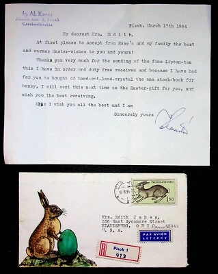 Rose Kutinova Checo 1964 Pintada a Mano Cubierta Registrada Conejo de Pascua Color Huevo Foto 1 de 3