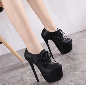 Women's Fashion Round Toe Lace Up Ankle Boots Stilettos High Heels Booties Shoes - Picture 1 of 12