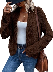 Women'S Sweaters Fashion Casual Open Front Long Sleeve Chunky Knit Cardigans Out - Picture 1 of 12