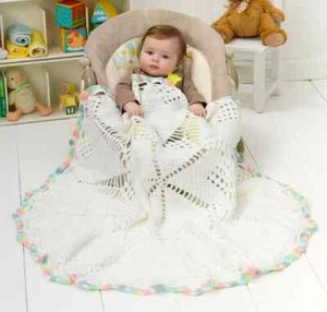 0525 Crochet Baby's Circular Doily Blanket 43ins Dia Aran - Vintage Pattern Copy - Picture 1 of 3
