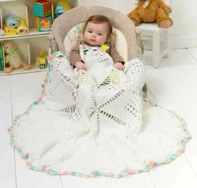 0525 Crochet Baby's Circular Doily Blanket 43ins Dia Aran - Vintage Pattern Copy - Image 1 of 3