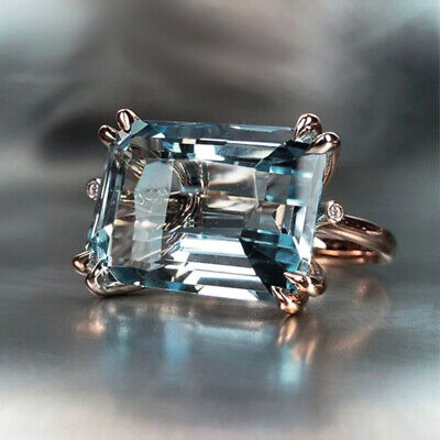 Pretty 925 Silver Rings Aquamarine Women Jewelry Wedding Rings Size 6-10 • 2.01€