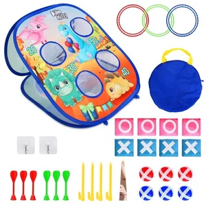 New 5-in-1 Bean Bag Toss & Outdoor Game Set, Includes Cornhole, Dartboard - Picture 1 of 10