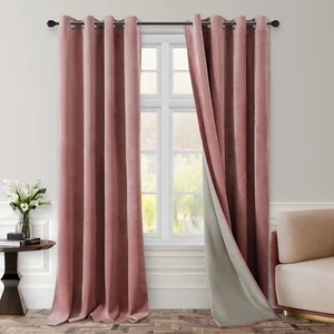 HOMEIDEAS Blush Pink Full Blackout Velvet Curtains,52 X 96 Inch Room Darkenin... - Picture 1 of 7