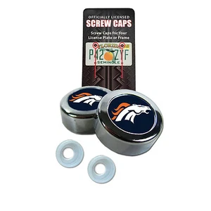 New NFL Denver Broncos Car Truck License Plate Frame Screw Caps Bolt Cover - Picture 1 of 2