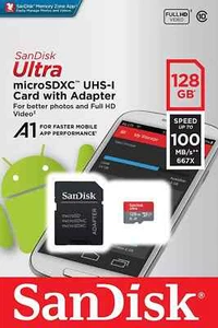Carte micro SD SDXC SanDisk 128 Go 100 Mo/s Ultra 128G classe 10 UHS-1 A1 - Photo 1 sur 2