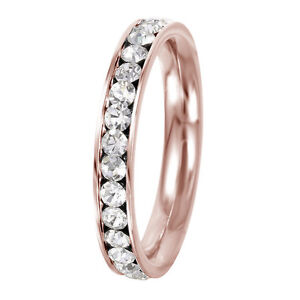 Stainless Steel Rose Gold Plated Eternity White Color April Birthstone Ring 3MM