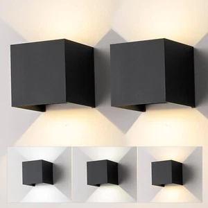 2 Pack LED Outdoor Wall Sconces Exterior/Interior,Modern Black Square Aluminu... - Picture 1 of 8