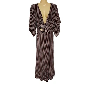 Faithfull The Brand Tilos Jumpsuit Size 6 Kimono Sleeves Tie Front Striped - Picture 1 of 9
