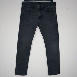 Hugo Boss Herren schwarz Delaware Reißverschluss schmale Passform Stretch Denim Jeans W34 L30