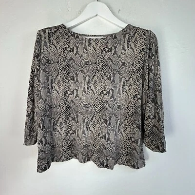 Doncaster 女式蛇纹印花丝绸混纺 3/4 袖上衣黑色/薄色弹力休闲 — 第 1/4 张图片