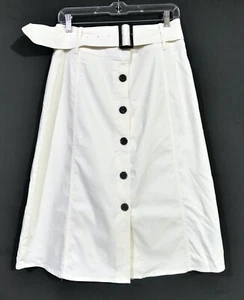 Belted White NWOT Safari Belted Paneled Shirt Button Rayon Skirt M - Picture 1 of 4