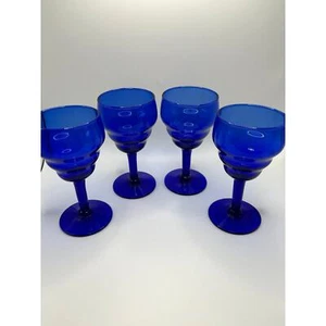 Juego de cuatro (4) vasos cordiales/licor estilo Art Deco azul cobalto vintage - Imagen 1 de 7