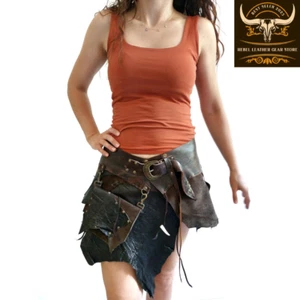 Leather Skirt Women Asymmetric Viking Boho Steampunk Festival Fashion USA - Picture 1 of 11