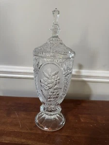 Tarro de boticario con tapa grabado patrones florales 14" cristal D'Adriana de Yugoslavia - Imagen 1 de 5