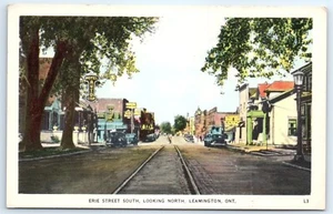 Postcard Canada Leamington Erie Street South Looking North Old Cars I6 - Picture 1 of 2